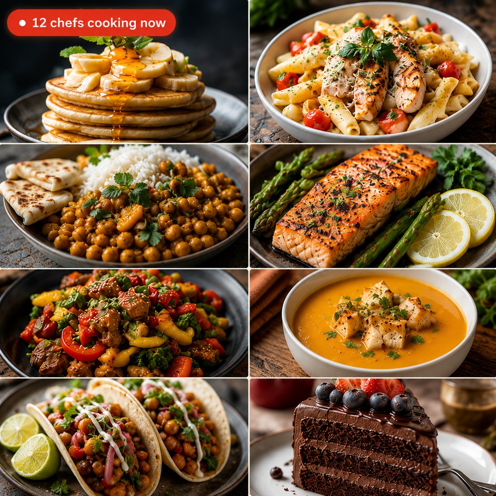 A variety of fresh home-cooked dishes